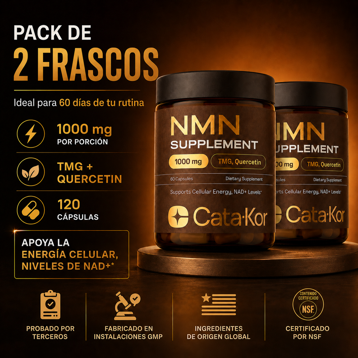 Cata-Kor NMN Supplement con Quercetina, TMG y Resveratrol – Apoyo a la Energía Celular y Niveles de NAD+