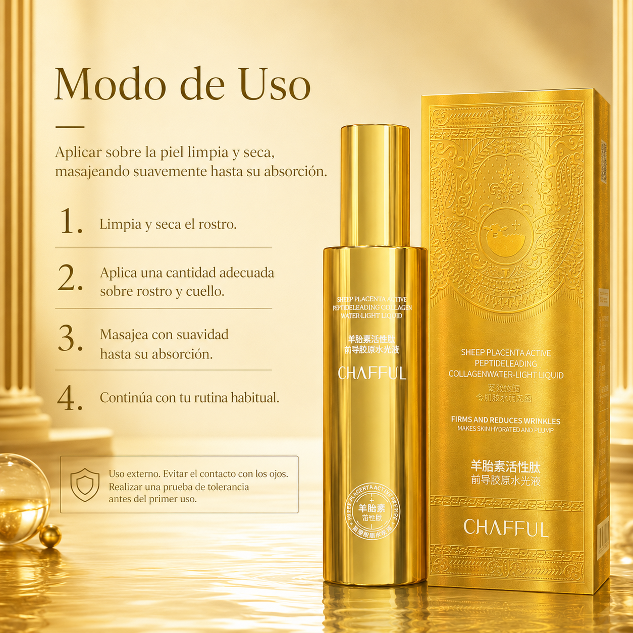 Sérum Facial CHAFFUL con Péptidos Activos, Colágeno y Ácido Hialurónico 100ml – Cuidado Antiedad, Firmeza e Hidratación