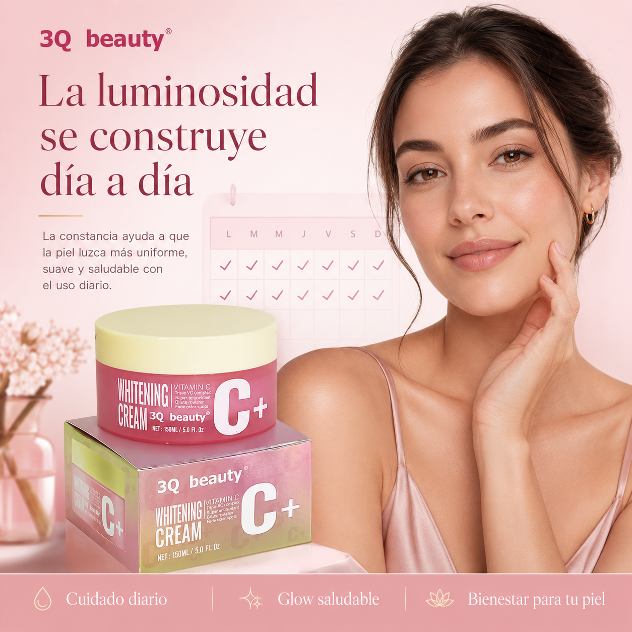 Crema Facial Antioxidante Iluminadora 3Q Beauty con Vitamina C 150 ml | Tono Uniforme, Hidratación y Glow Saludable