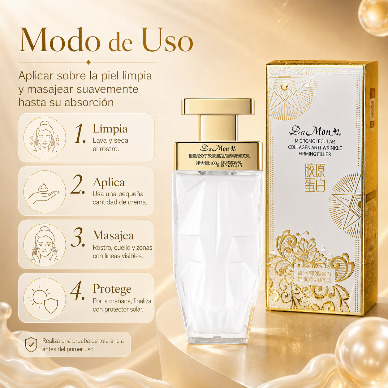 Crema Facial DaMonAe con Colágeno Micromolecular 100g | Antiarrugas, Reafirmante e Hidratante Intensiva