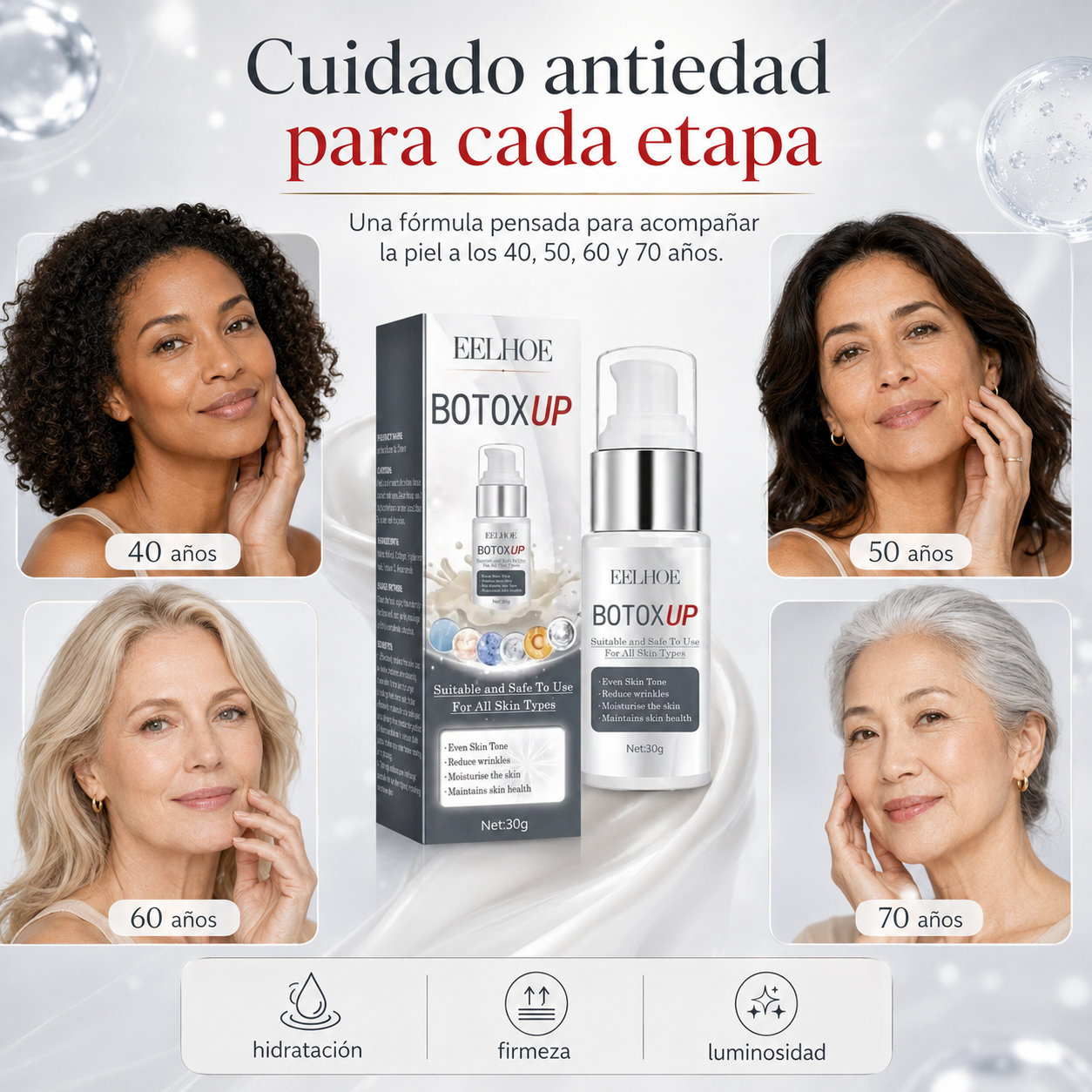 EELHOE Botox Up Sérum Facial Antiarrugas 30 g | Efecto Tensor, Niacinamida, Vitamina C y Péptidos