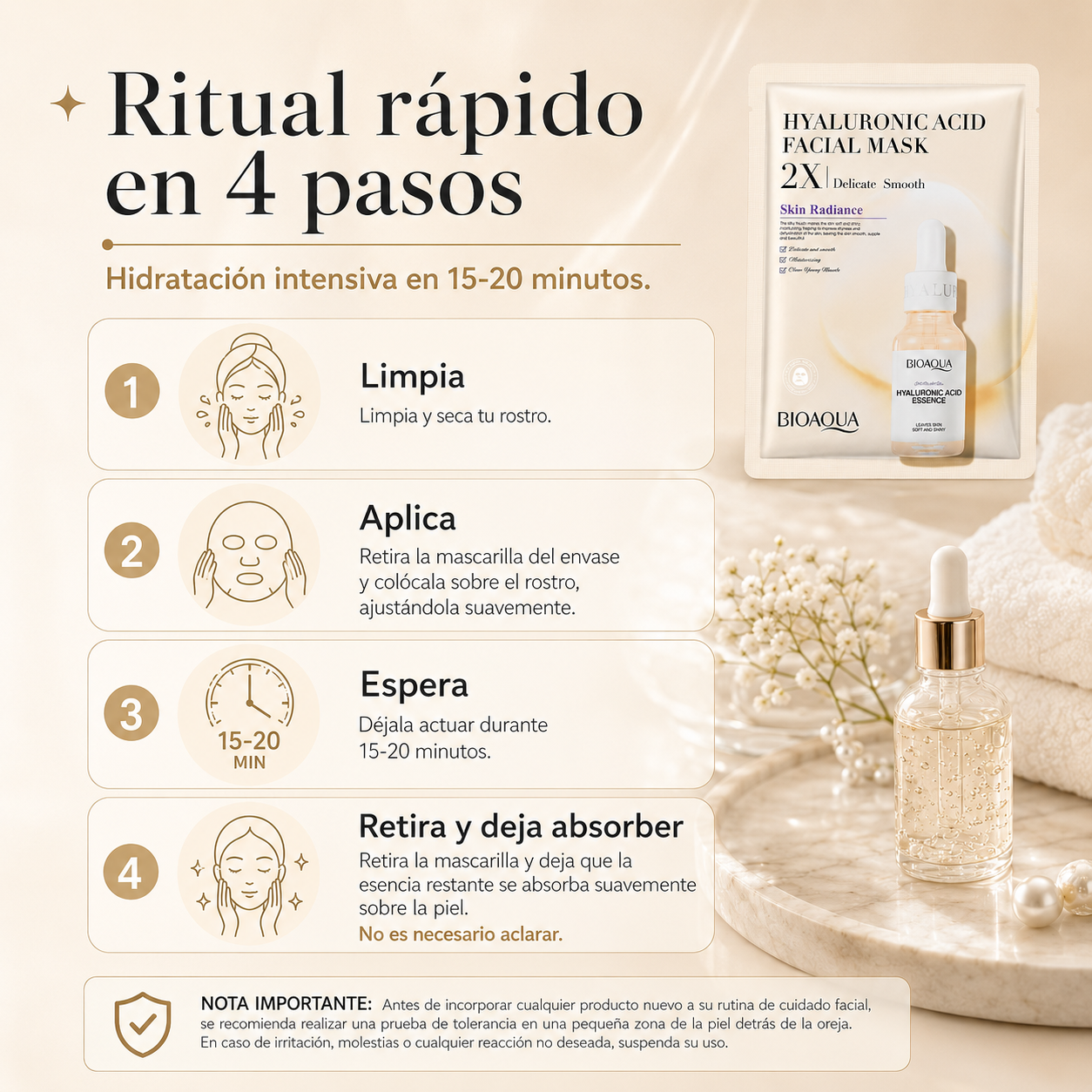 Mascarilla Facial de Ácido Hialurónico 30 g | Hidratación Intensiva y Efecto Piel Radiante