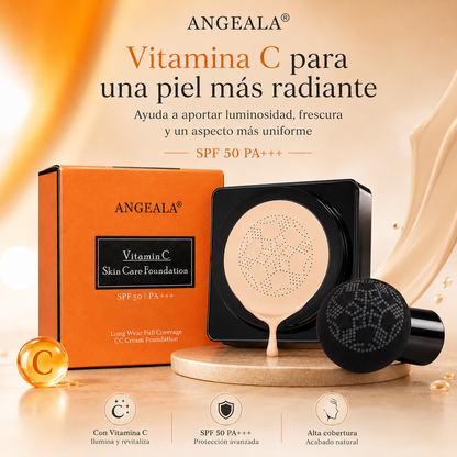ANGEALA CC Cream Cushion con Vitamina C SPF 50 PA+++ | Base Correctora de Alta Cobertura