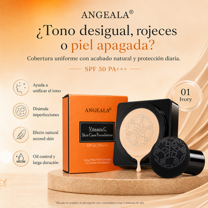 ANGEALA CC Cream Cushion con Vitamina C SPF 50 PA+++ | Base Correctora de Alta Cobertura