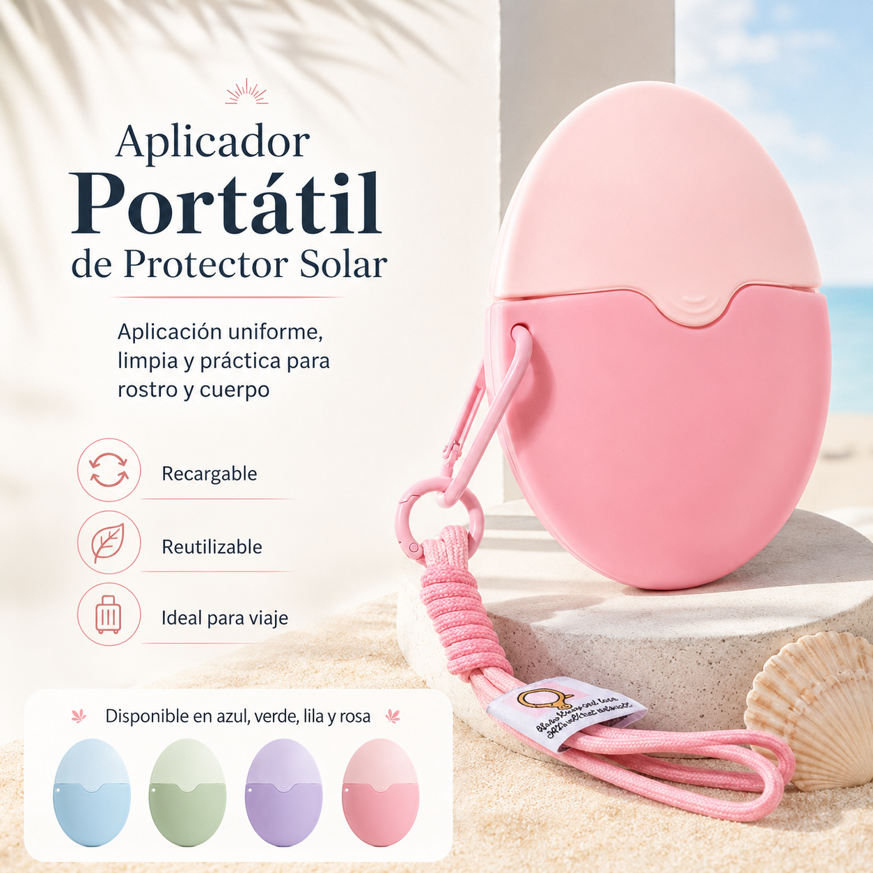 Aplicador de Protector Solar Recargable 55 ml para Niños y Adultos | Esponja Portátil en Colores