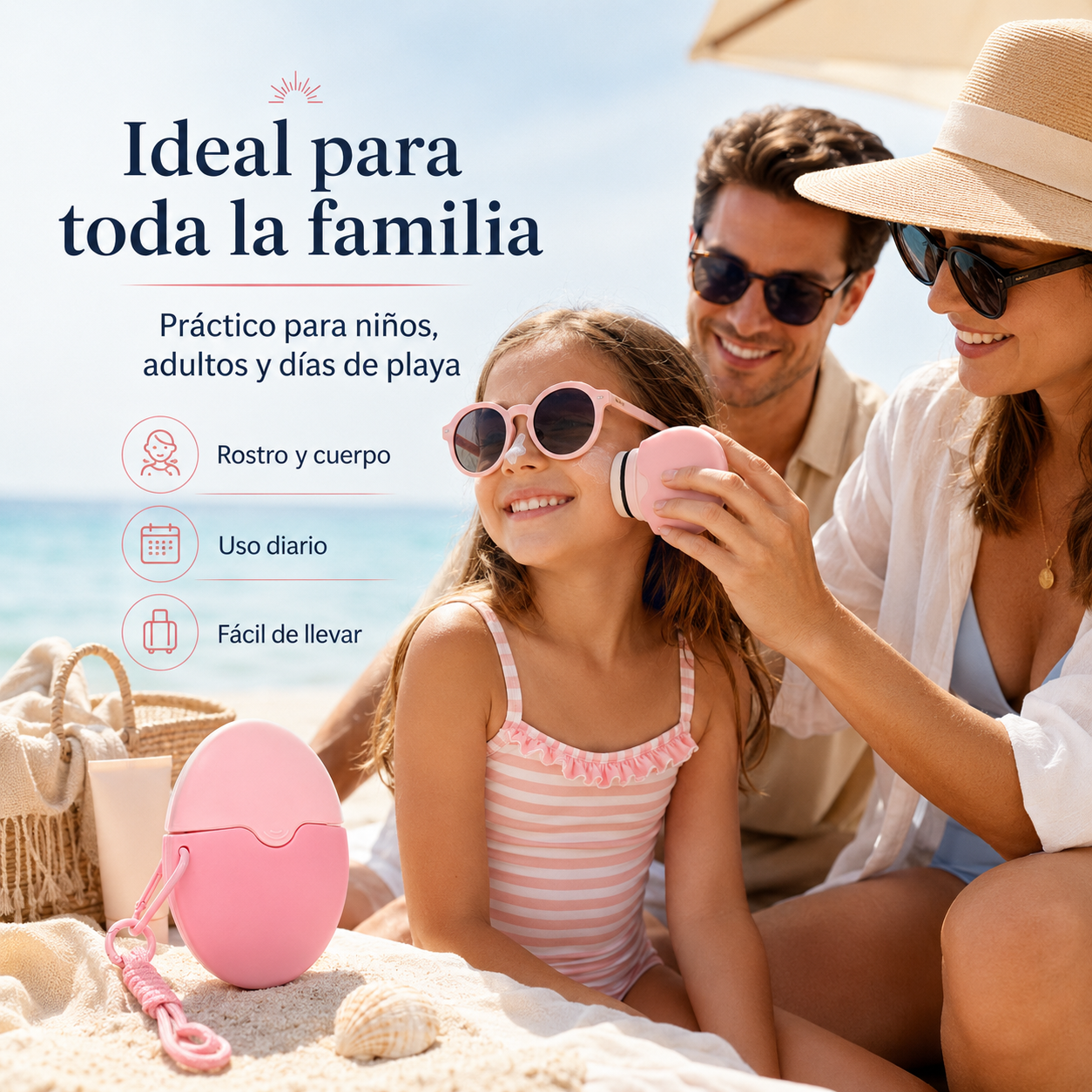 Aplicador de Protector Solar Recargable 55 ml para Niños y Adultos | Esponja Portátil en Colores