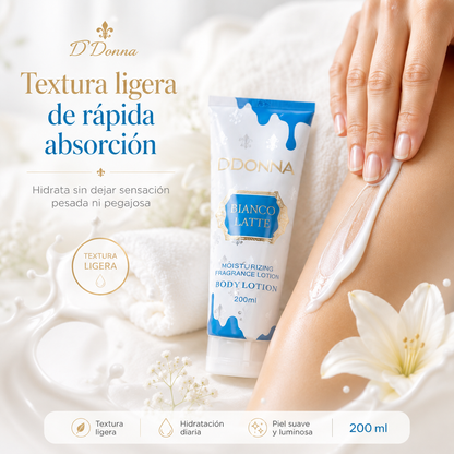 Loción Corporal D’DONNA Bianco Latte 200 ml | Hidratante, Rápida Absorción y Fragancia Gourmand Lactada