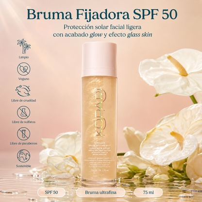 KOPARI Sunglaze Bruma Fijadora Solar SPF 50 con Ácido Hialurónico y Vitamina C – 75 ml