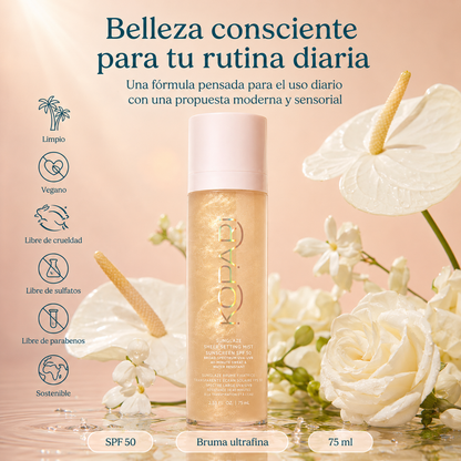 KOPARI Sunglaze Bruma Fijadora Solar SPF 50 con Ácido Hialurónico y Vitamina C – 75 ml