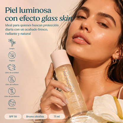 KOPARI Sunglaze Bruma Fijadora Solar SPF 50 con Ácido Hialurónico y Vitamina C – 75 ml