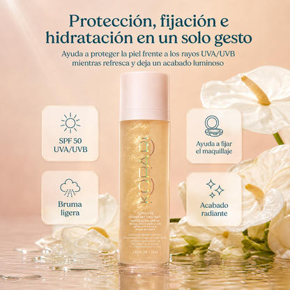 KOPARI Sunglaze Bruma Fijadora Solar SPF 50 con Ácido Hialurónico y Vitamina C – 75 ml