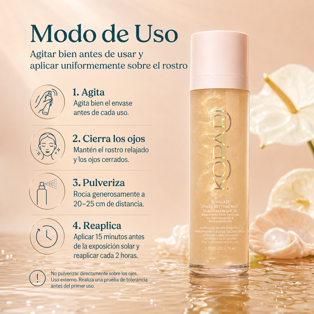 KOPARI Sunglaze Bruma Fijadora Solar SPF 50 con Ácido Hialurónico y Vitamina C – 75 ml
