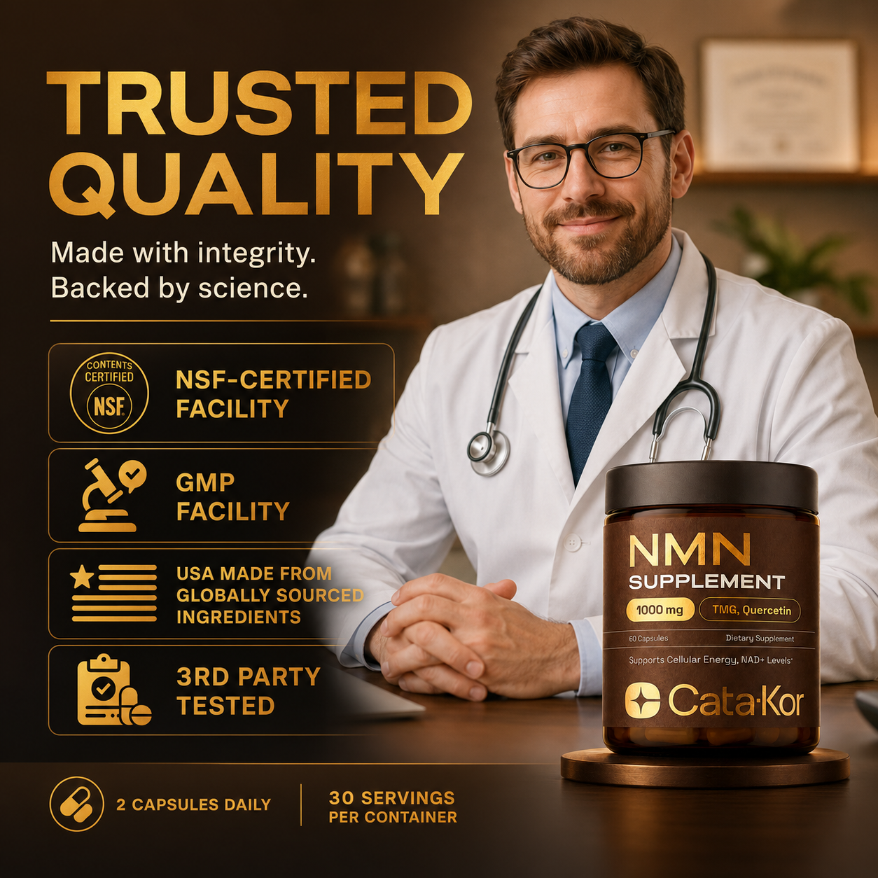 Cata-Kor NMN Supplement con Quercetina, TMG y Resveratrol – Apoyo a la Energía Celular y Niveles de NAD+
