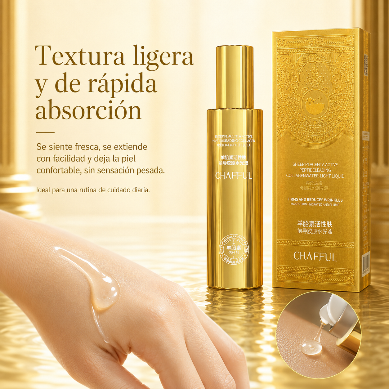 Sérum Facial CHAFFUL con Péptidos Activos, Colágeno y Ácido Hialurónico 100ml – Cuidado Antiedad, Firmeza e Hidratación
