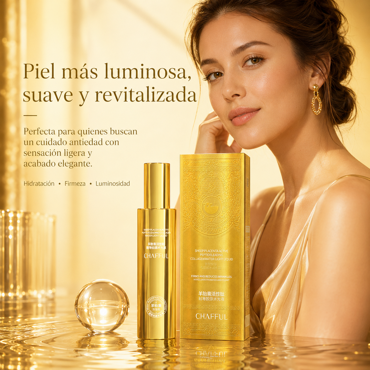 Sérum Facial CHAFFUL con Péptidos Activos, Colágeno y Ácido Hialurónico 100ml – Cuidado Antiedad, Firmeza e Hidratación