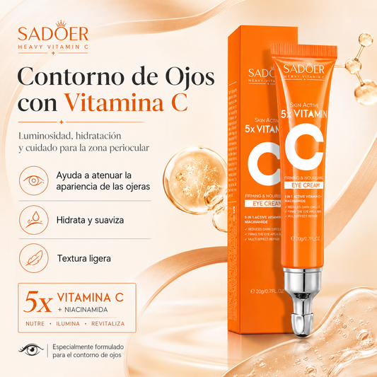 Contorno de Ojos SADOER con Vitamina C + Niacinamida 20 ml | Atenúa Ojeras, Hidrata y Suaviza la Mirada