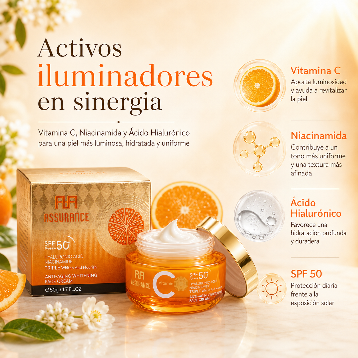 Crema Facial Antioxidante con Vitamina C, Niacinamida y SPF 50