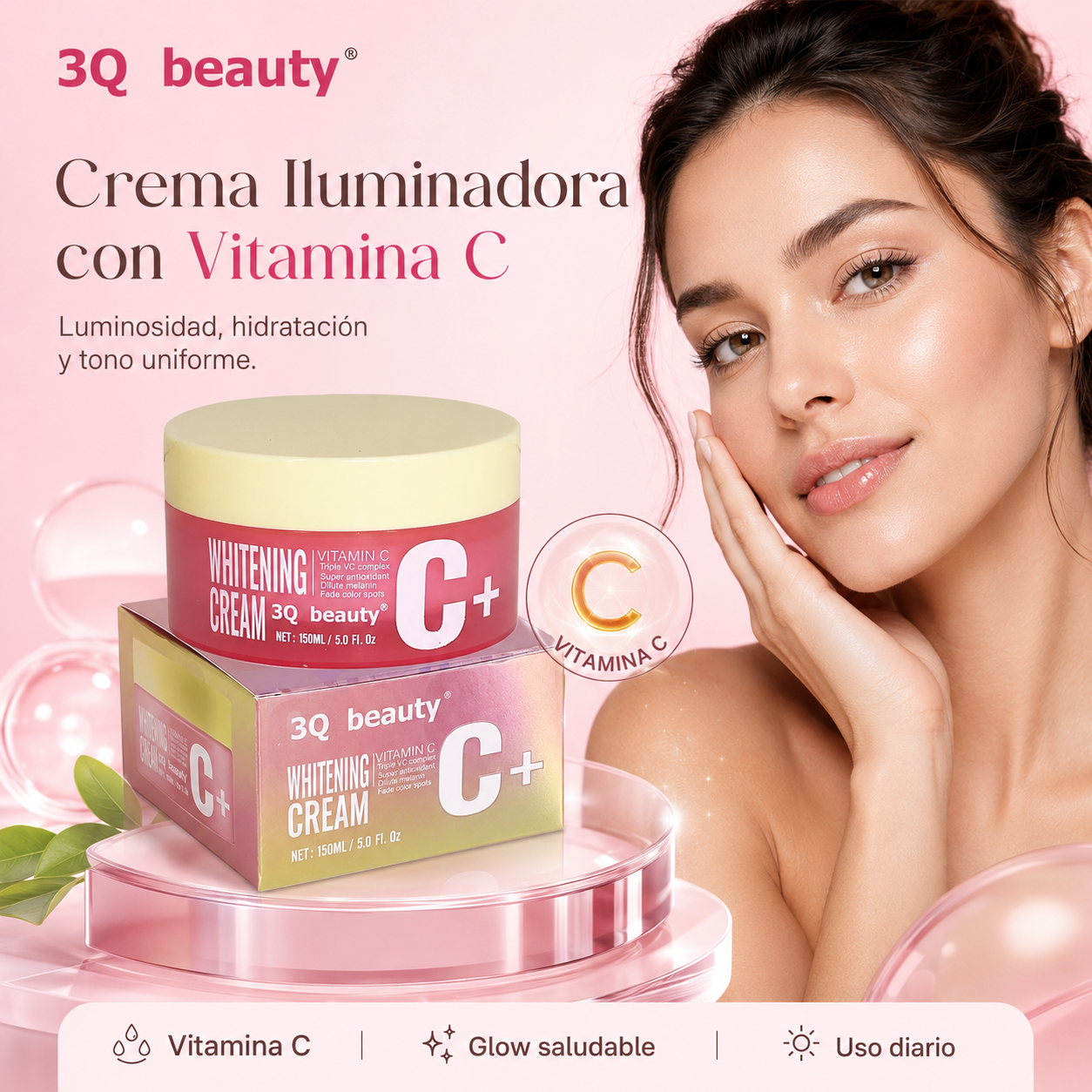 Crema Facial Antioxidante Iluminadora 3Q Beauty con Vitamina C 150 ml | Tono Uniforme, Hidratación y Glow Saludable