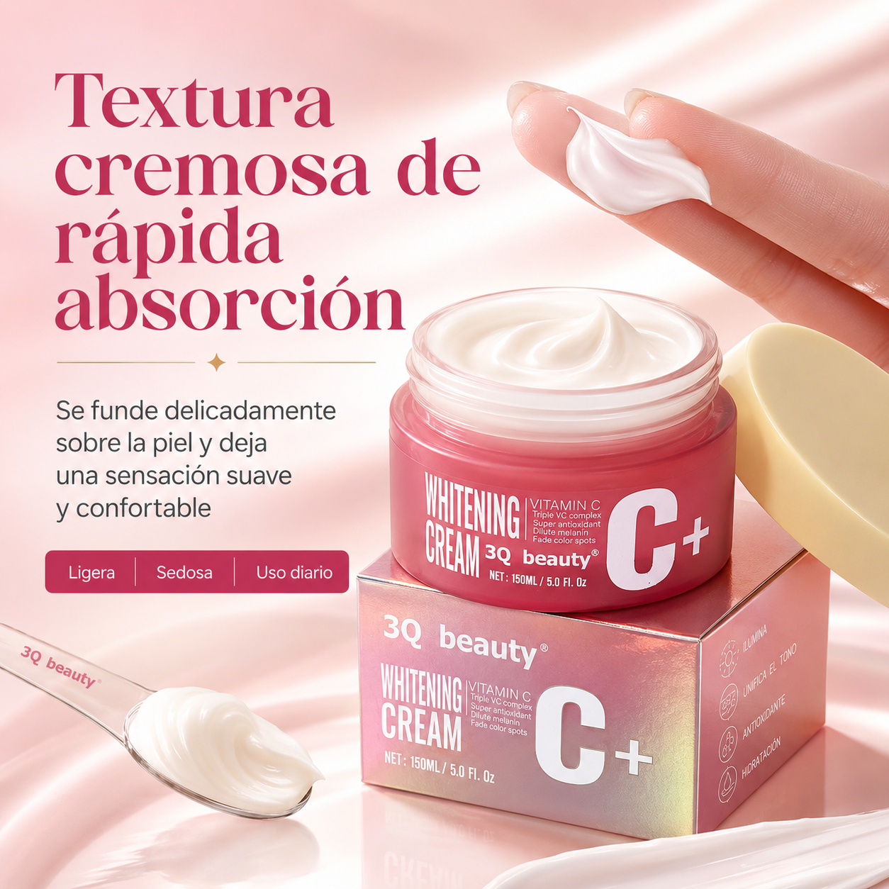 Crema Facial Antioxidante Iluminadora 3Q Beauty con Vitamina C 150 ml | Tono Uniforme, Hidratación y Glow Saludable
