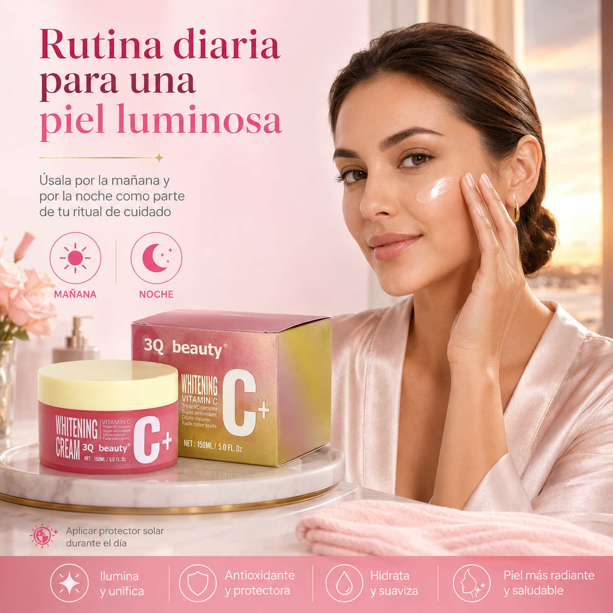 Crema Facial Antioxidante Iluminadora 3Q Beauty con Vitamina C 150 ml | Tono Uniforme, Hidratación y Glow Saludable