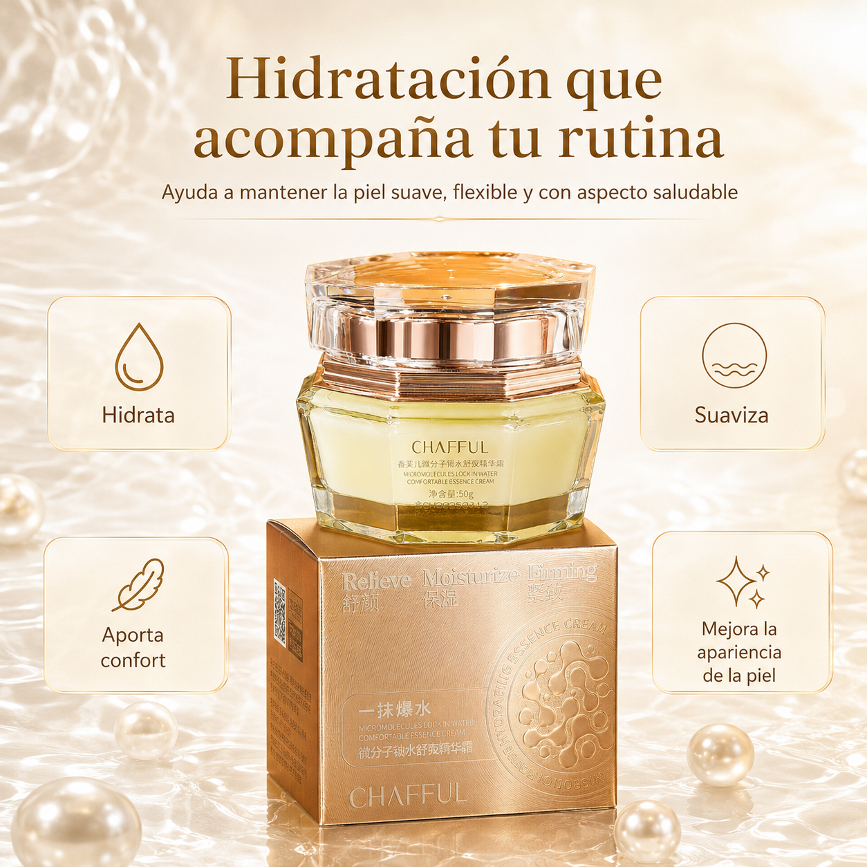 Crema Facial CHAFFUL Micromolecular Lock in Water 50g | Hidratante, Calmante y Suavizante para Piel Seca