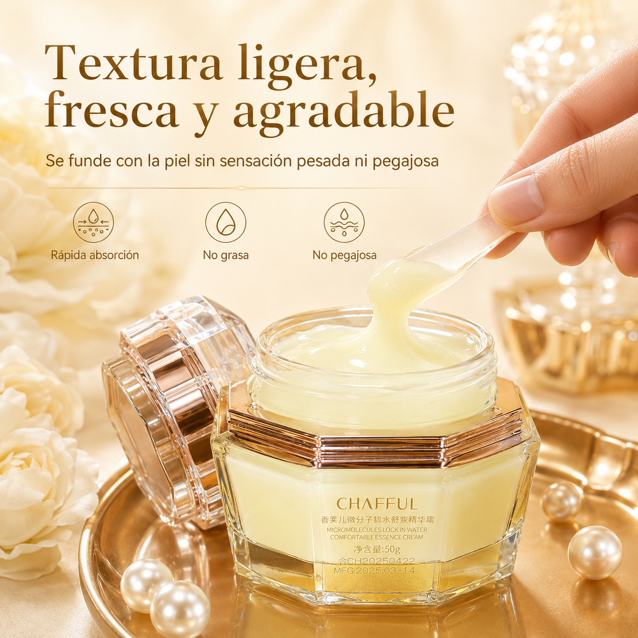 Crema Facial CHAFFUL Micromolecular Lock in Water 50g | Hidratante, Calmante y Suavizante para Piel Seca
