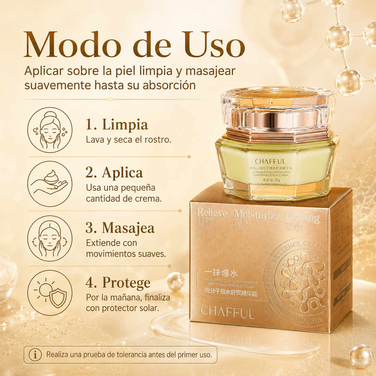 Crema Facial CHAFFUL Micromolecular Lock in Water 50g | Hidratante, Calmante y Suavizante para Piel Seca
