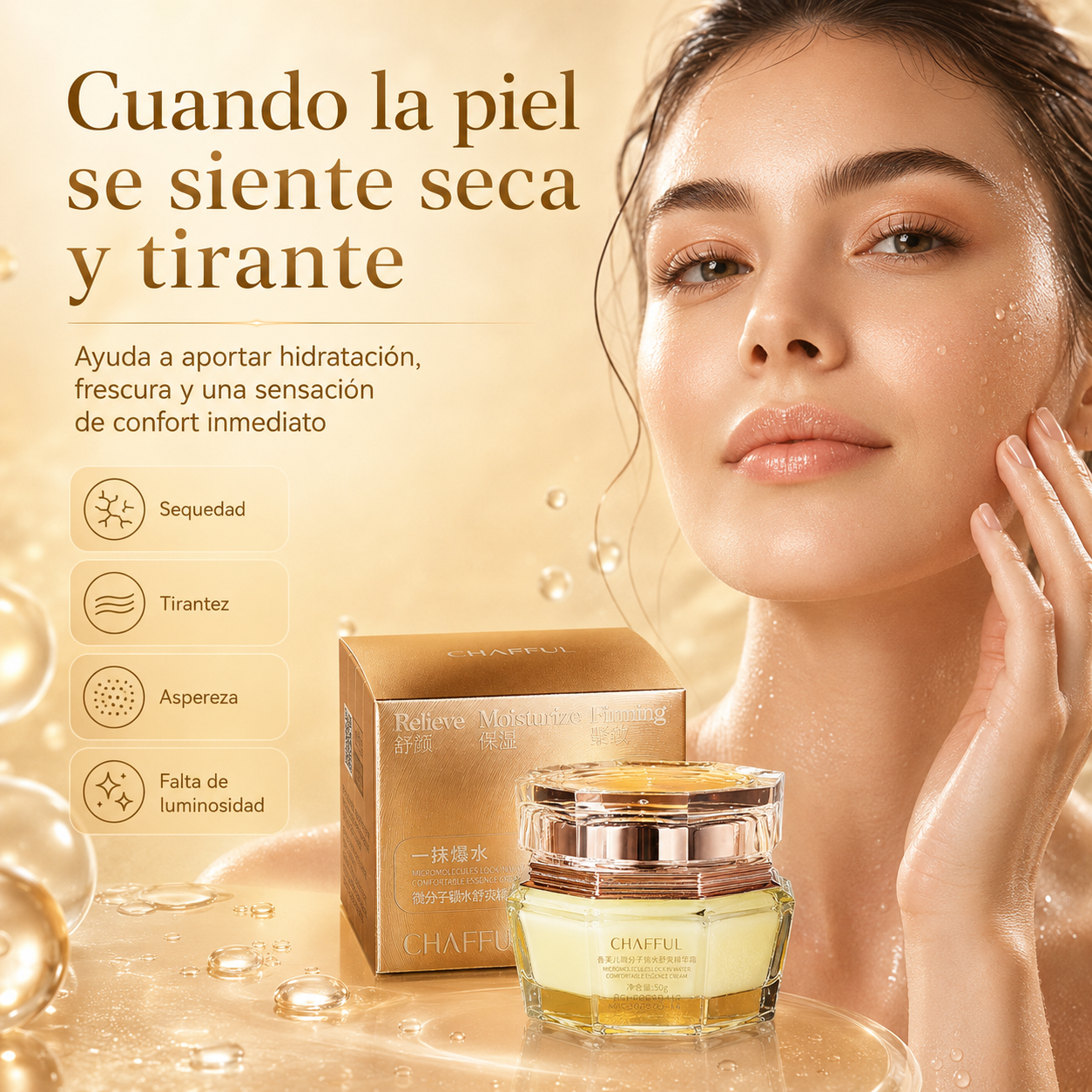 Crema Facial CHAFFUL Micromolecular Lock in Water 50g | Hidratante, Calmante y Suavizante para Piel Seca