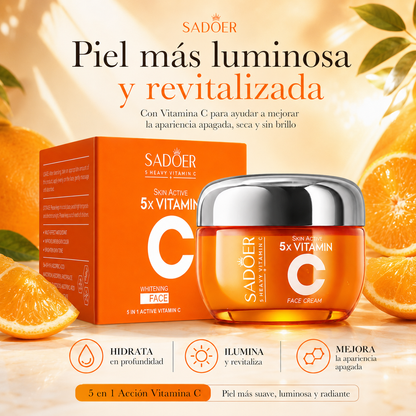 Crema Facial SADOER 5x Vitamin C 50 ml | Vitamina C + Niacinamida para Piel Luminosa e Hidratada