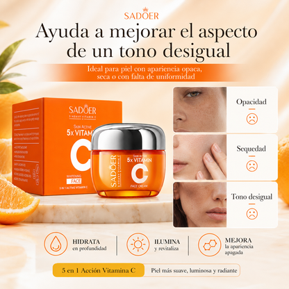 Crema Facial SADOER 5x Vitamin C 50 ml | Vitamina C + Niacinamida para Piel Luminosa e Hidratada