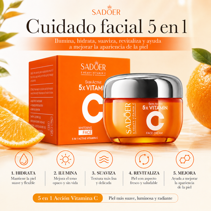 Crema Facial SADOER 5x Vitamin C 50 ml | Vitamina C + Niacinamida para Piel Luminosa e Hidratada
