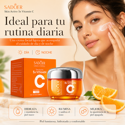 Crema Facial SADOER 5x Vitamin C 50 ml | Vitamina C + Niacinamida para Piel Luminosa e Hidratada
