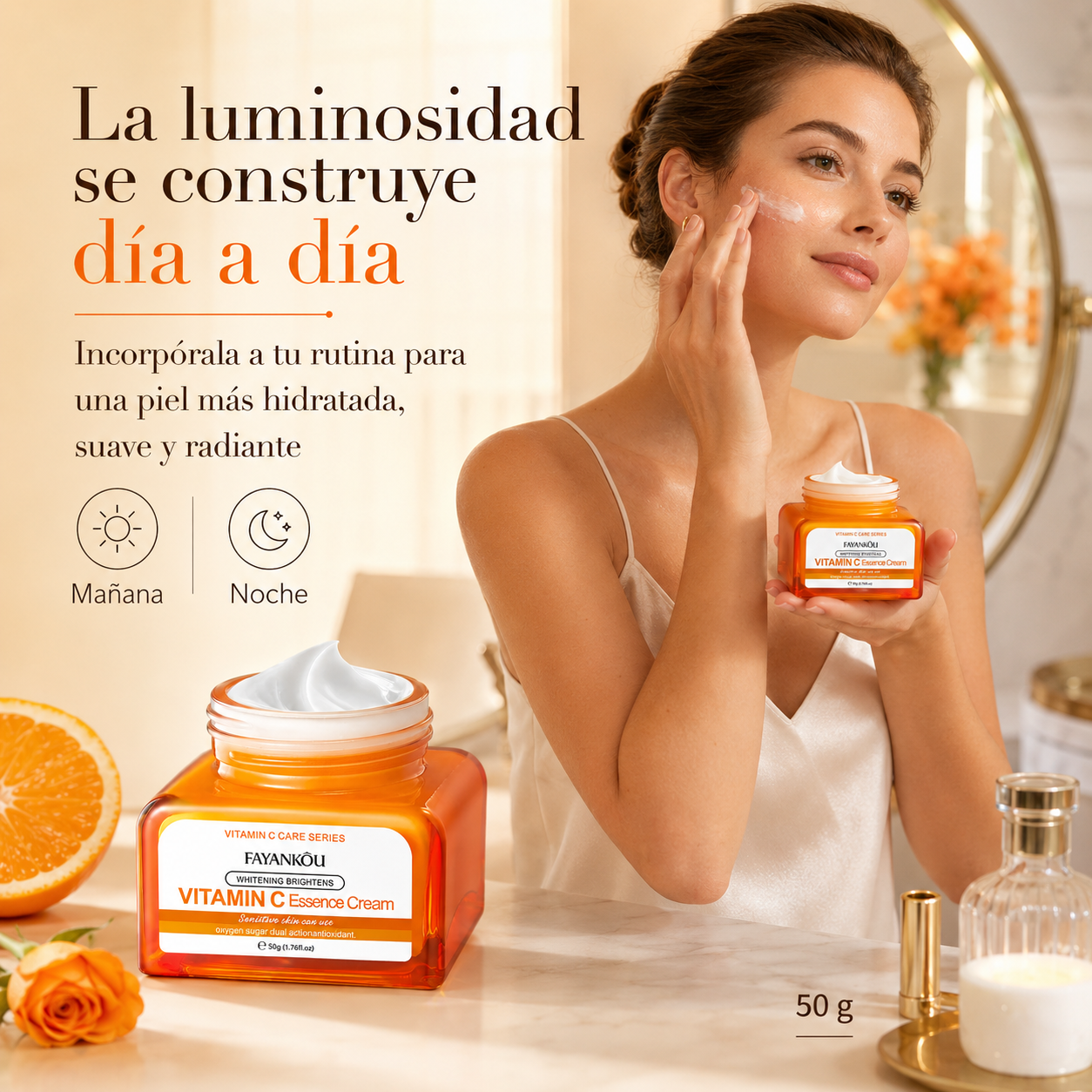 Crema Facial FAYANKOU con Vitamina C 50g | Hidratación, Luminosidad y Tono Uniforme
