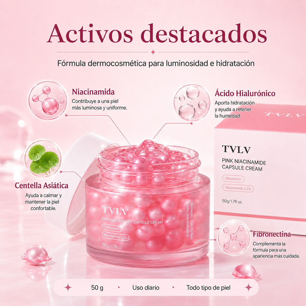 Crema Facial Iluminadora con Centella Asiática, Niacinamida y Ácido Hialurónico