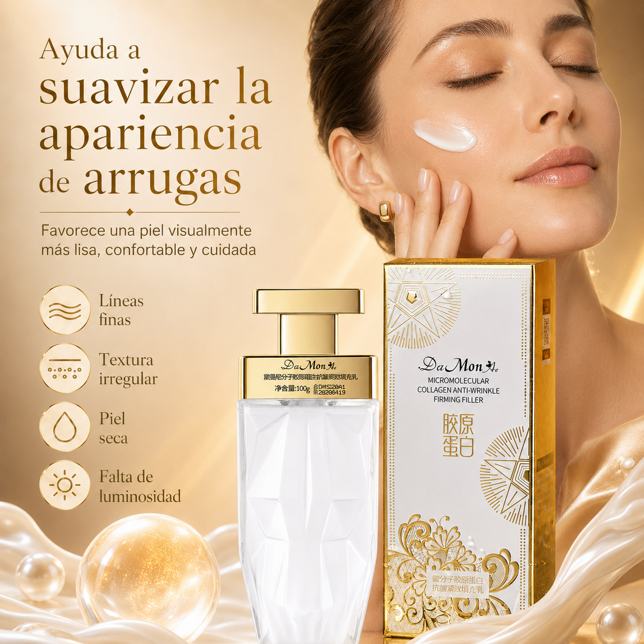 Crema Facial DaMonAe con Colágeno Micromolecular 100g | Antiarrugas, Reafirmante e Hidratante Intensiva