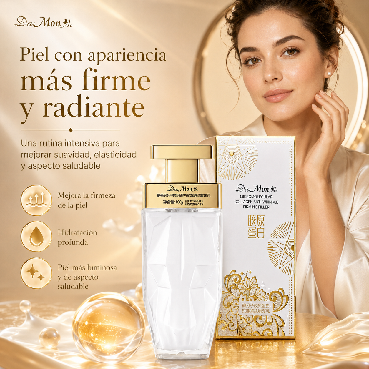Crema Facial DaMonAe con Colágeno Micromolecular 100g | Antiarrugas, Reafirmante e Hidratante Intensiva