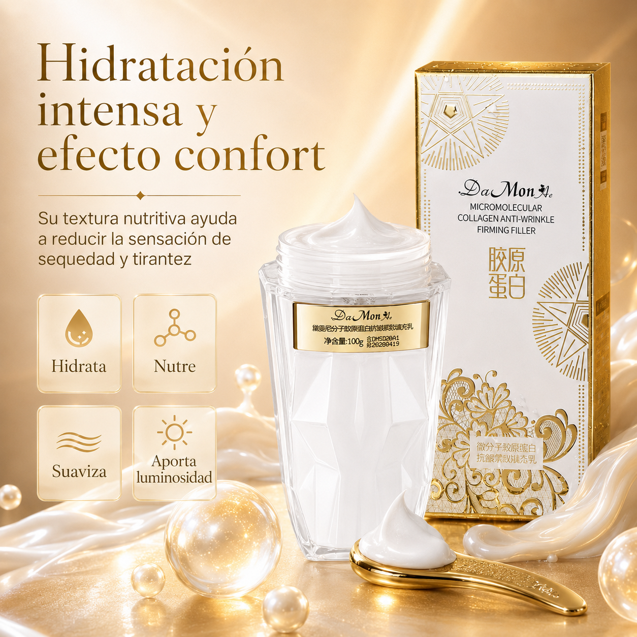 Crema Facial DaMonAe con Colágeno Micromolecular 100g | Antiarrugas, Reafirmante e Hidratante Intensiva