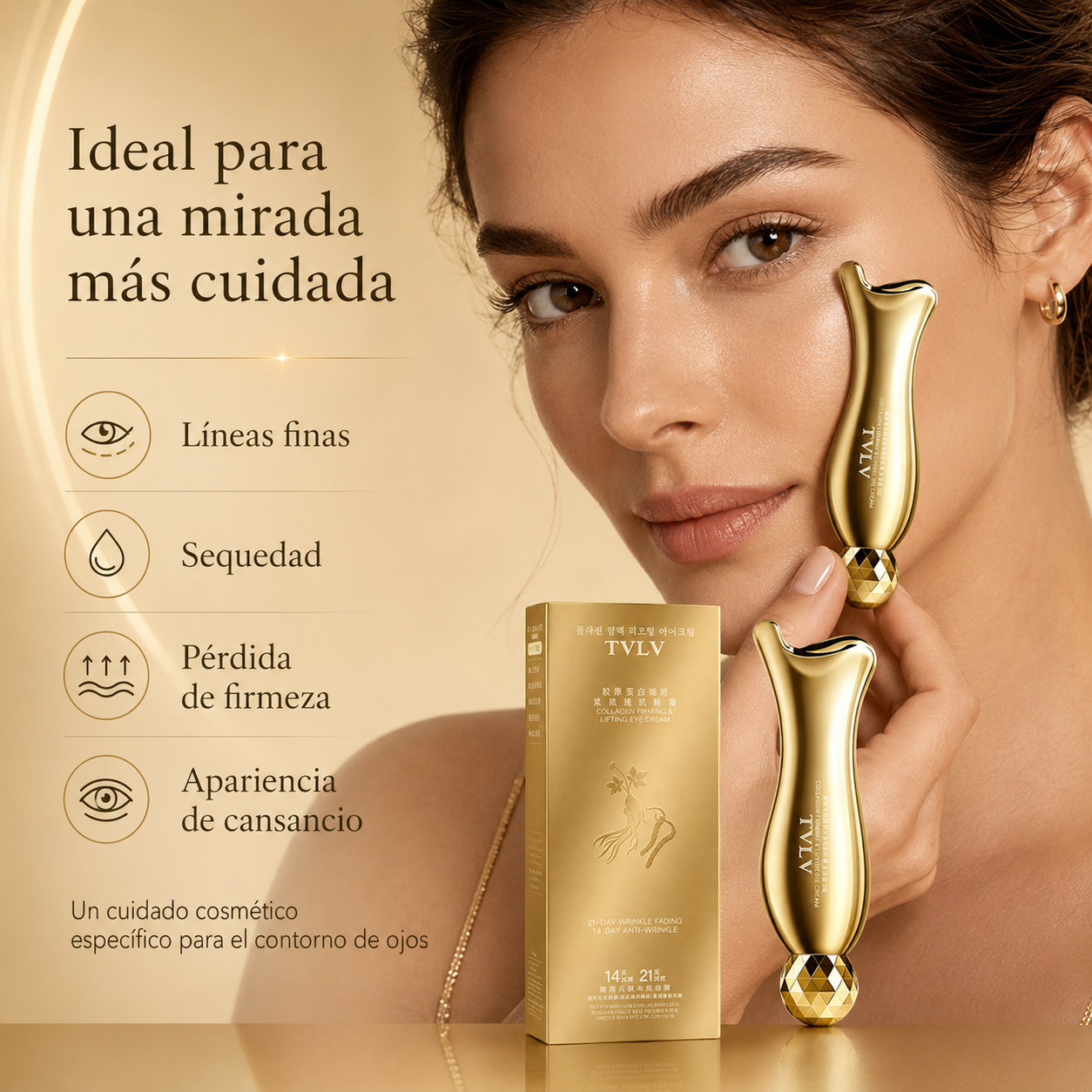 TVLV Crema Reafirmante y Lifting para Contorno de Ojos con Colágeno, Ginseng y Extractos Botánicos — 30 g