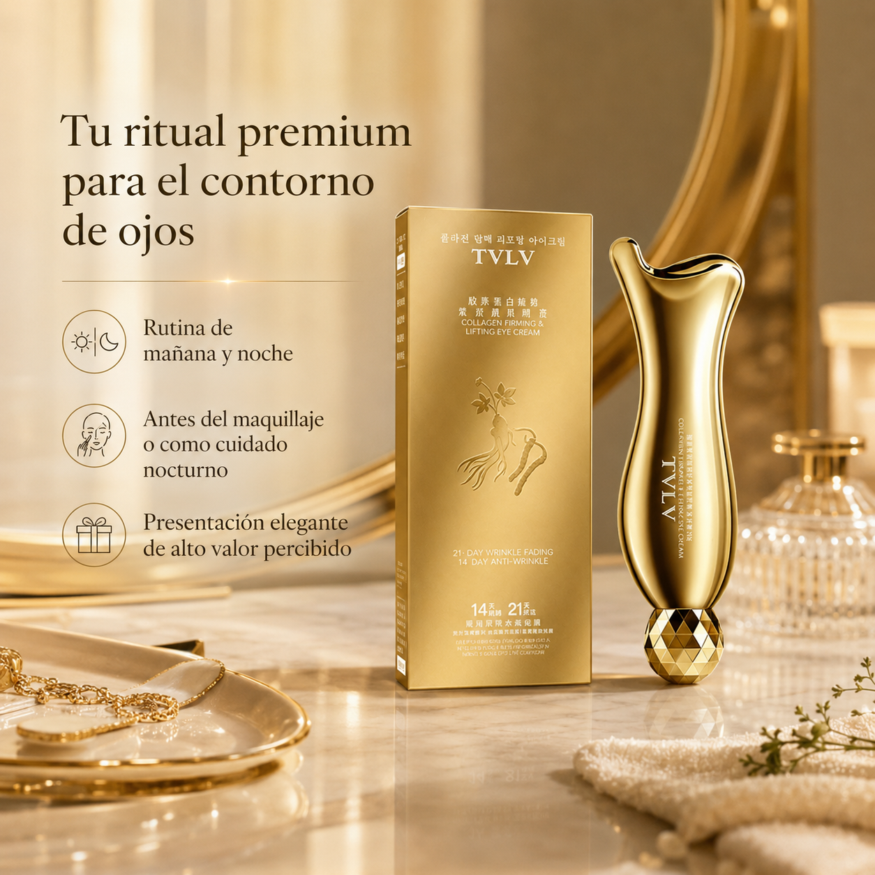 TVLV Crema Reafirmante y Lifting para Contorno de Ojos con Colágeno, Ginseng y Extractos Botánicos — 30 g