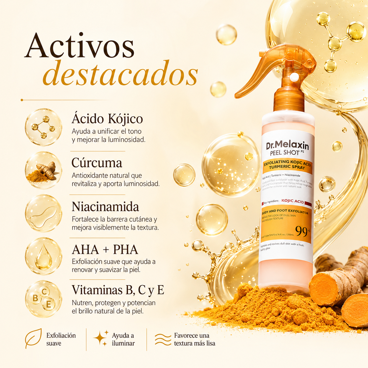Dr. Melaxin Peel Shot Spray Exfoliante de Ácido Kójico y Cúrcuma