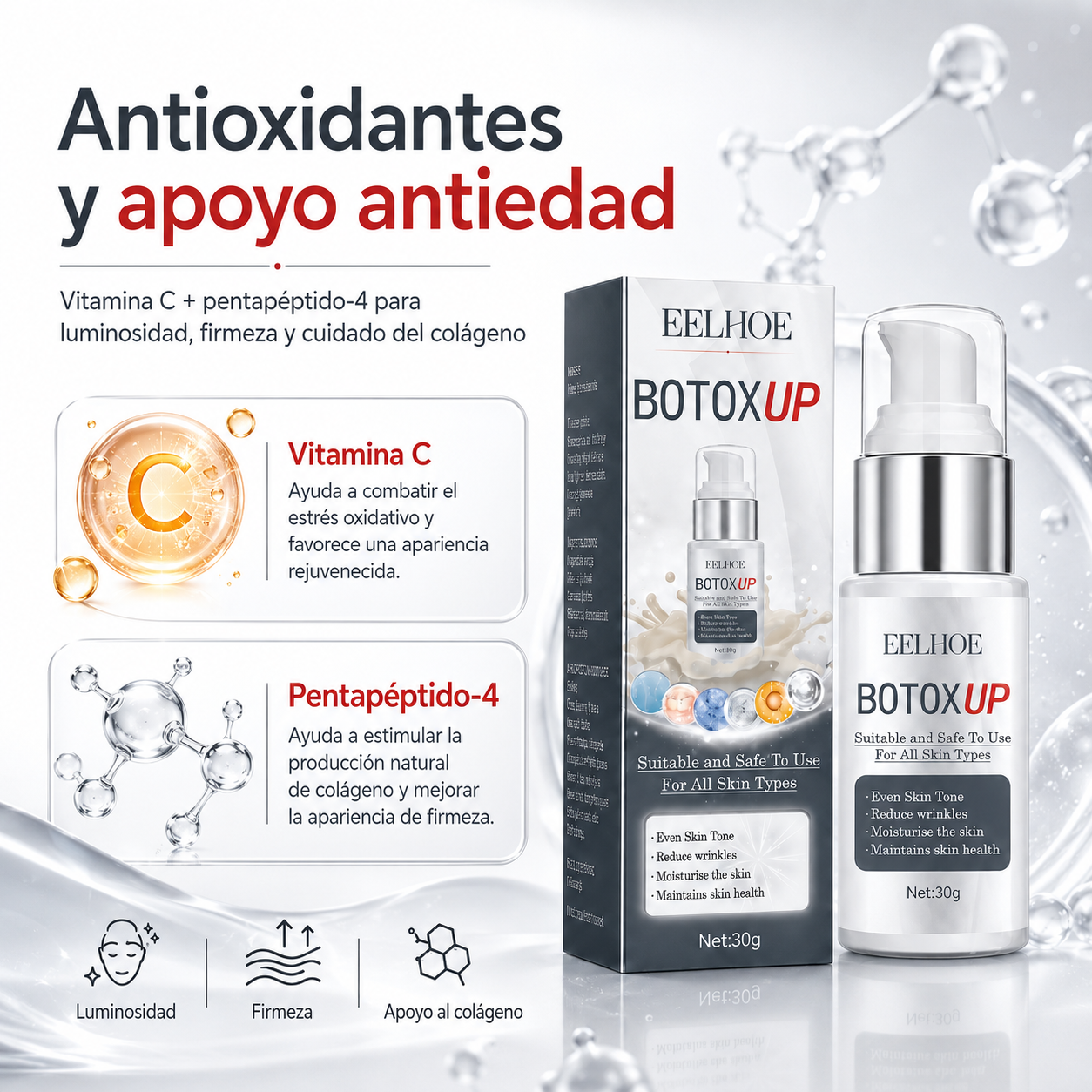 EELHOE Botox Up Sérum Facial Antiarrugas 30 g | Efecto Tensor, Niacinamida, Vitamina C y Péptidos
