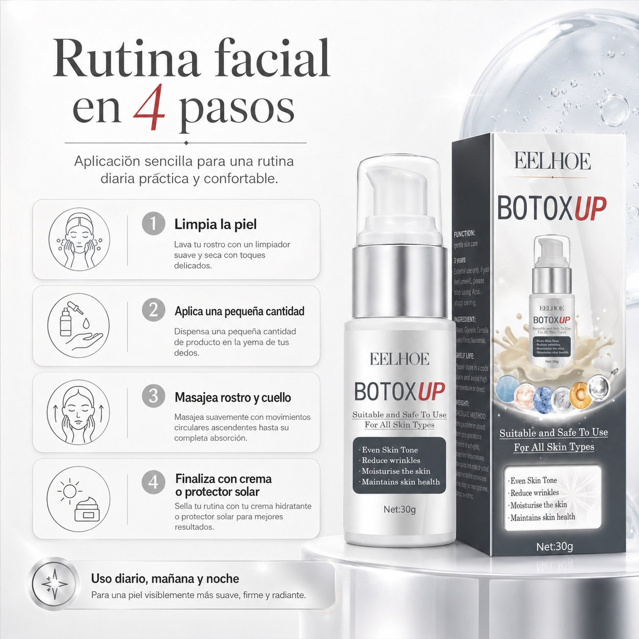 EELHOE Botox Up Sérum Facial Antiarrugas 30 g | Efecto Tensor, Niacinamida, Vitamina C y Péptidos