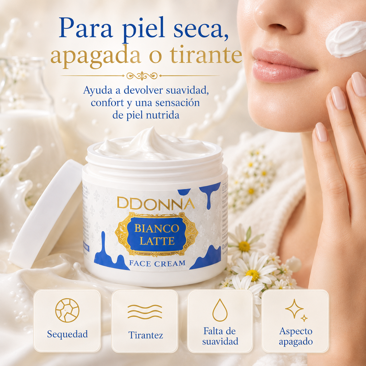 Crema Facial Hidratante D’DONNA Bianco Latte 110 ml | Textura Cremosa, Piel Suave y Aroma Lactado