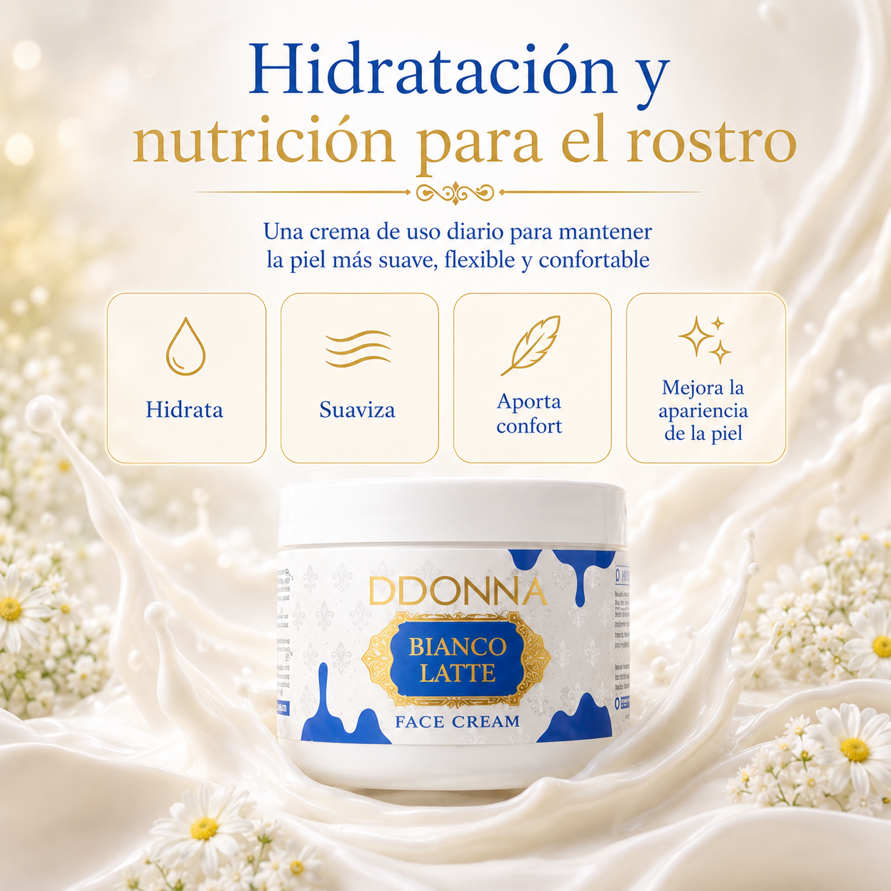 Crema Facial Hidratante D’DONNA Bianco Latte 110 ml | Textura Cremosa, Piel Suave y Aroma Lactado