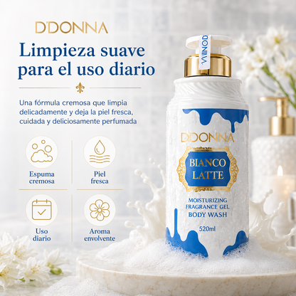 Gel de Ducha D’DONNA Bianco Latte 520 ml | Limpieza Suave, Espuma Cremosa y Fragancia Gourmand Lactada