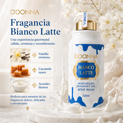 Gel de Ducha D’DONNA Bianco Latte 520 ml | Limpieza Suave, Espuma Cremosa y Fragancia Gourmand Lactada