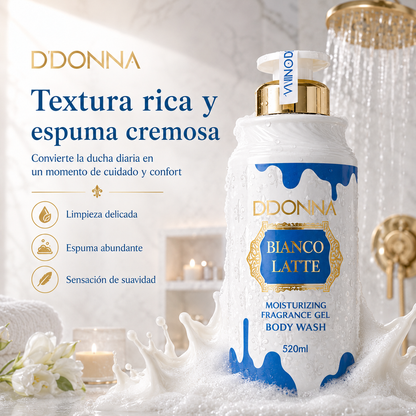 Gel de Ducha D’DONNA Bianco Latte 520 ml | Limpieza Suave, Espuma Cremosa y Fragancia Gourmand Lactada