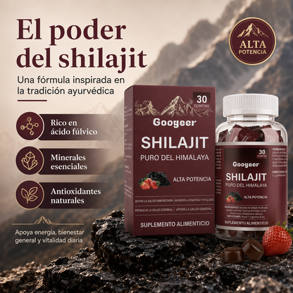 Gomitas de Shilajit Puro del Himalaya Googeer – Alta Potencia para Energía, Vitalidad, Enfoque Mental y Bienestar Diario | 30 Gomitas