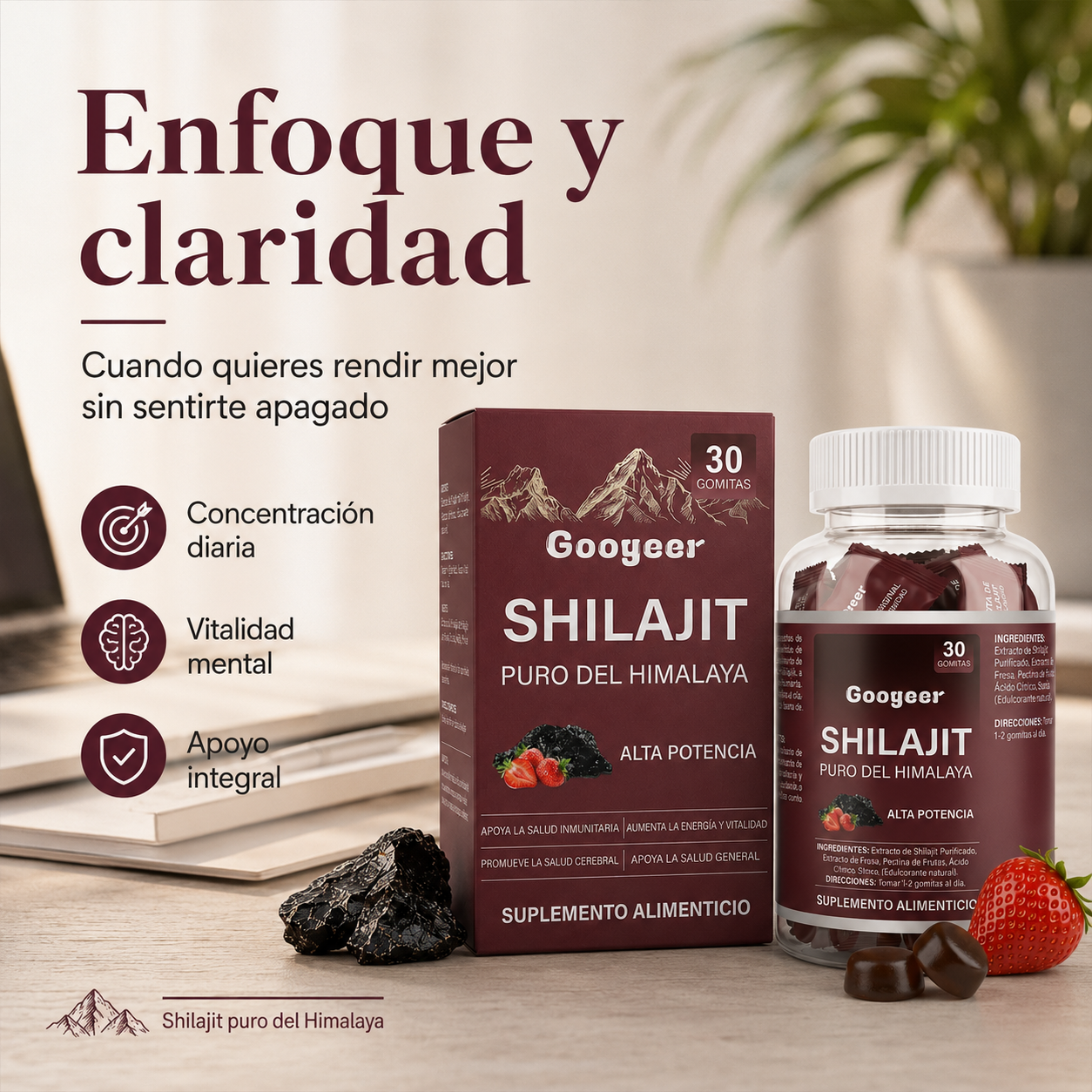 Gomitas de Shilajit Puro del Himalaya Googeer – Alta Potencia para Energía, Vitalidad, Enfoque Mental y Bienestar Diario | 30 Gomitas