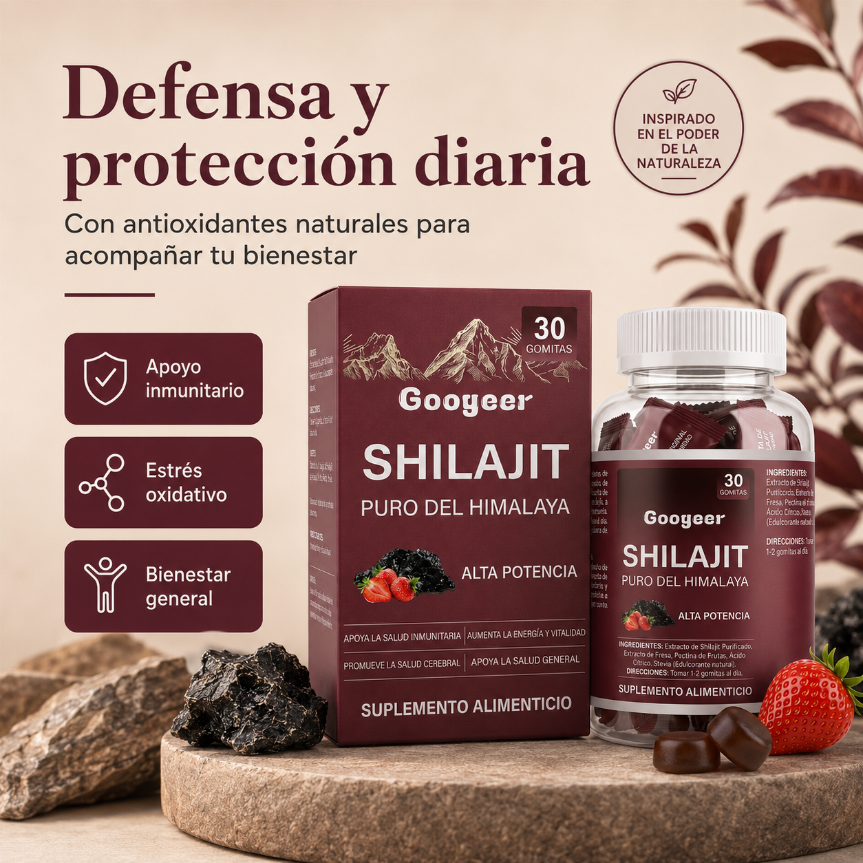 Gomitas de Shilajit Puro del Himalaya Googeer – Alta Potencia para Energía, Vitalidad, Enfoque Mental y Bienestar Diario | 30 Gomitas